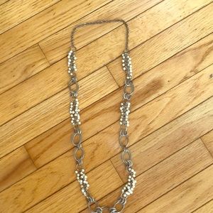 Pearl and silver tone statement necklace